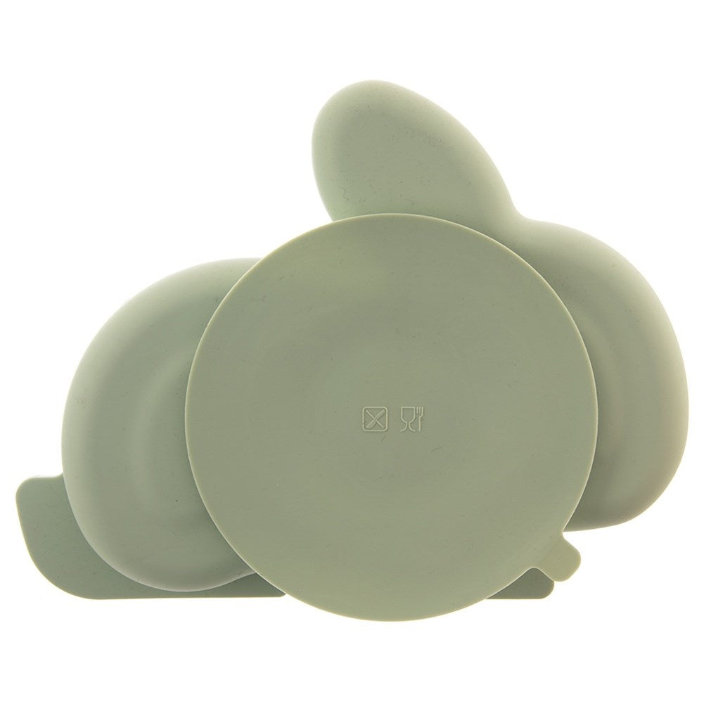 Silicone plate for children, divided, green bunny, 23x18.5x3.5 cm