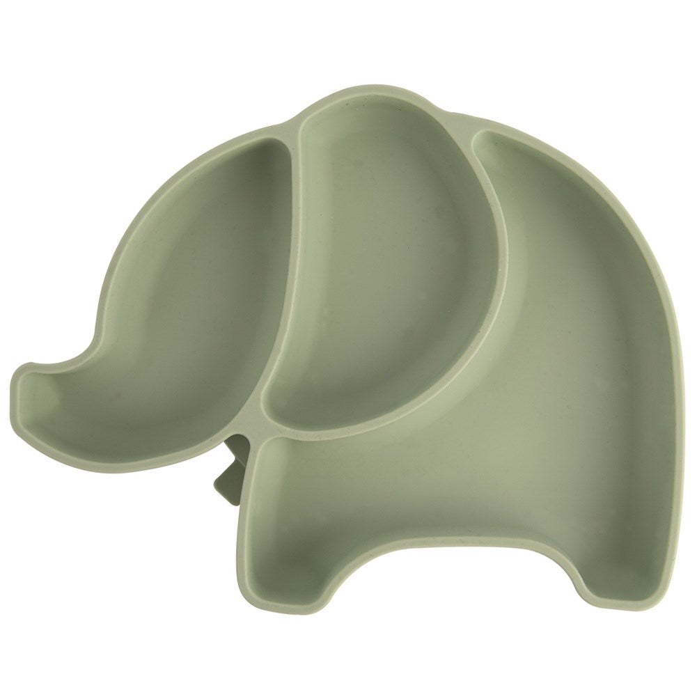 Silicone plate for children, divided, green elephant, 23.5x19x3.5 cm