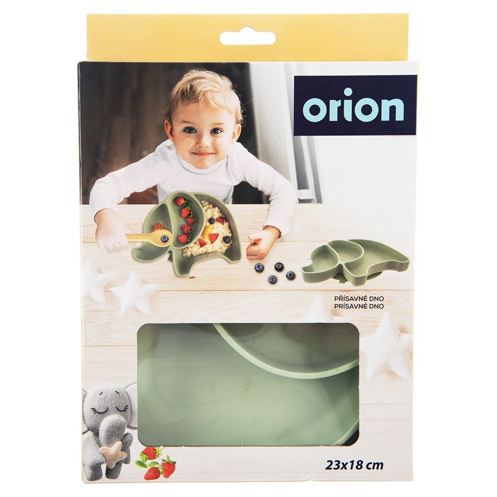 Silicone plate for children, divided, green elephant, 23.5x19x3.5 cm