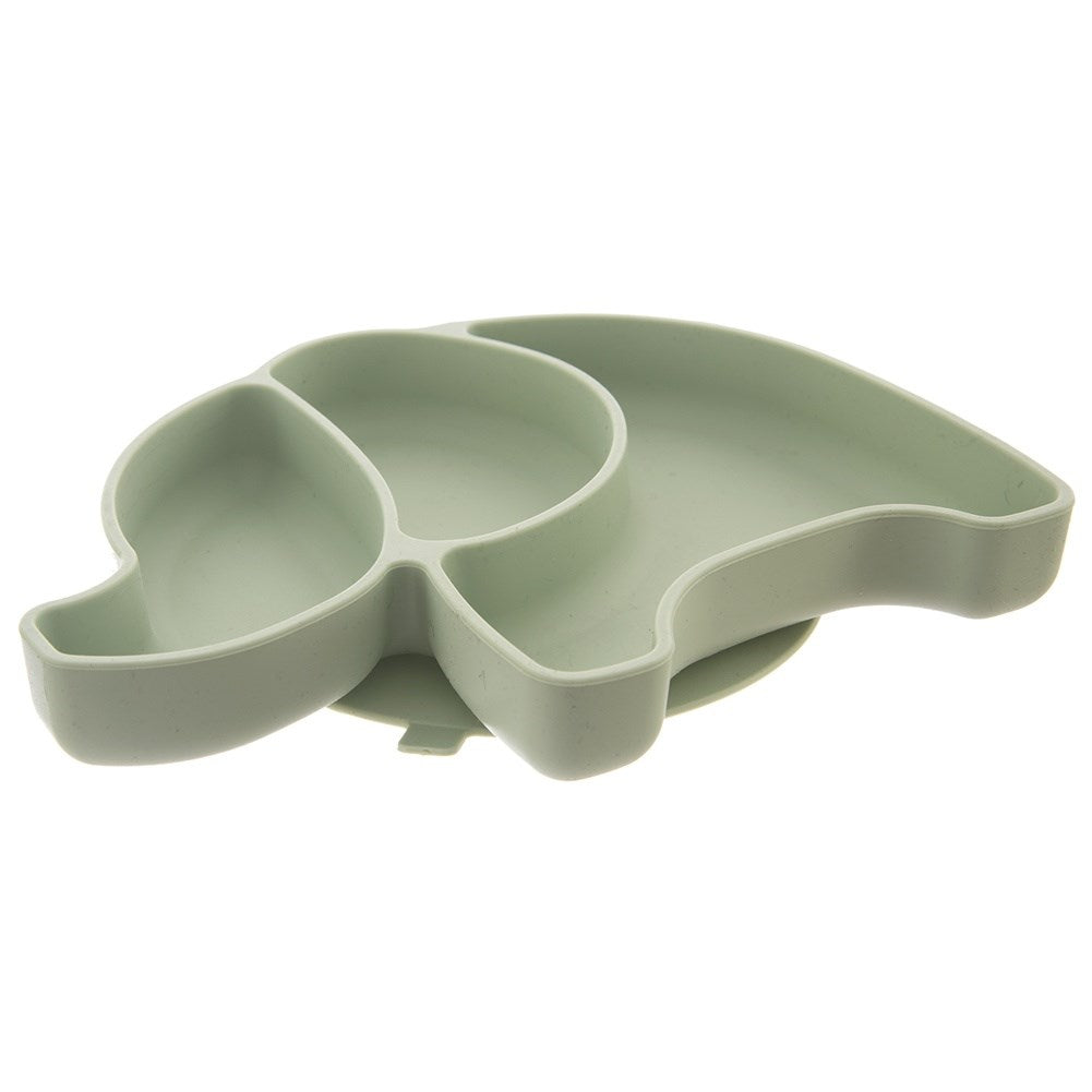 Silicone plate for children, divided, green elephant, 23.5x19x3.5 cm