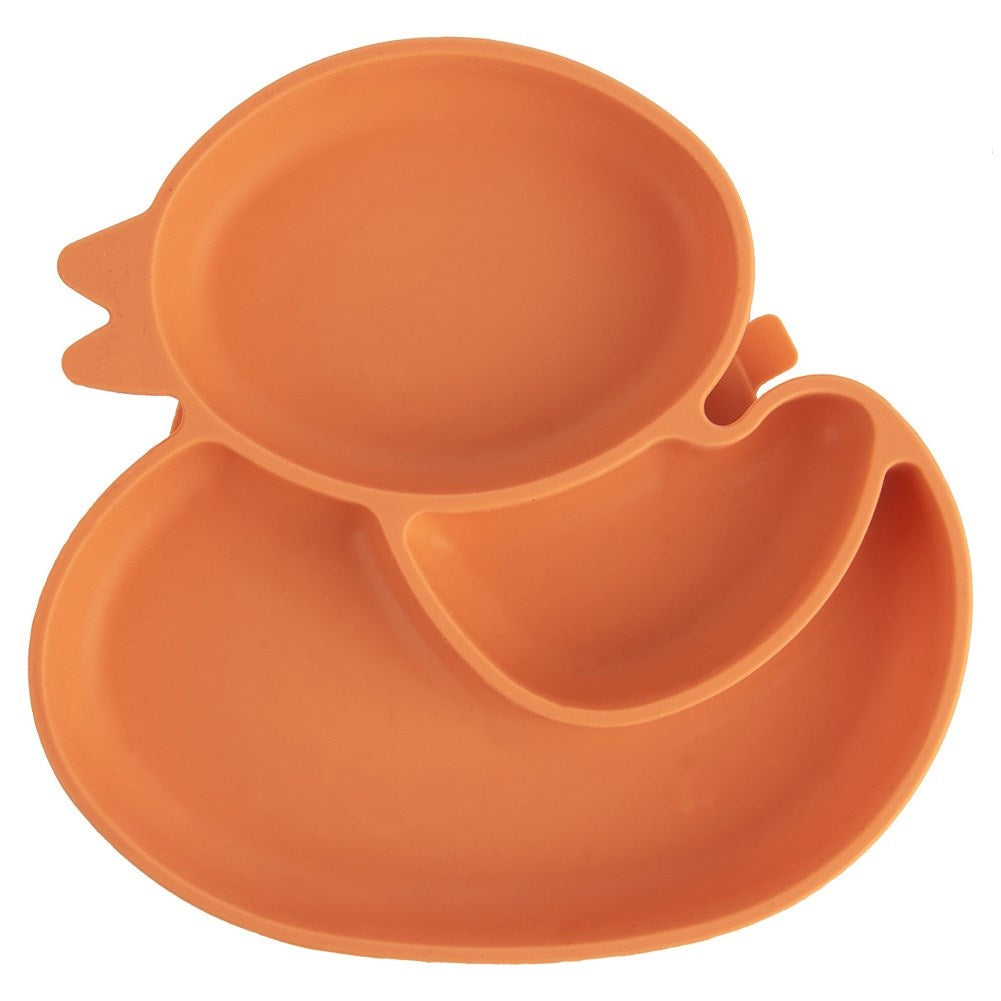 Silicone plate for children, divided, orange duck, 19.5x19 cm
