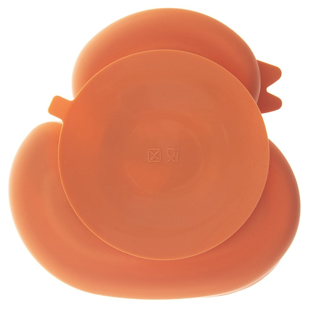 Silicone plate for children, divided, orange duck, 19.5x19 cm
