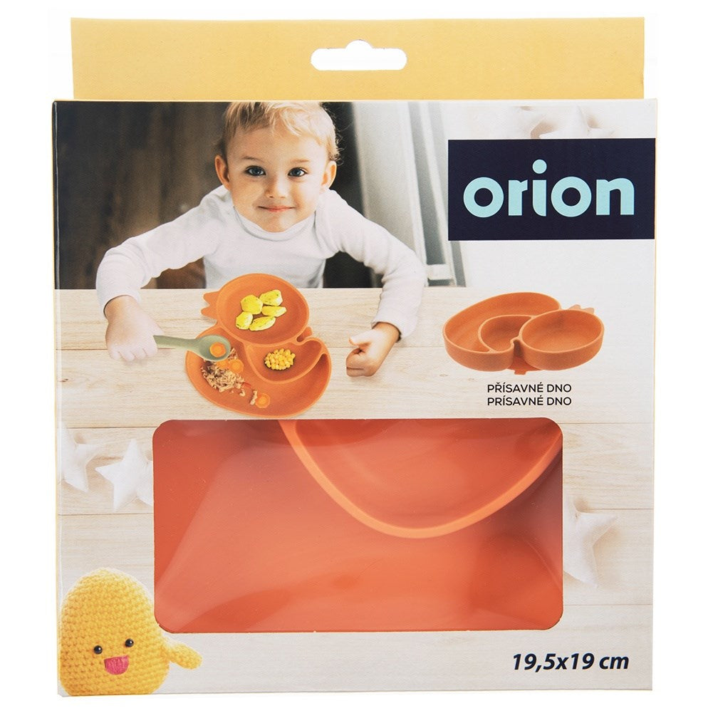 Silicone plate for children, divided, orange duck, 19.5x19 cm