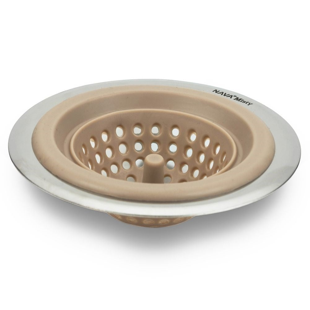Silicone strainer for sink, stainless edge, prevents drain blockages