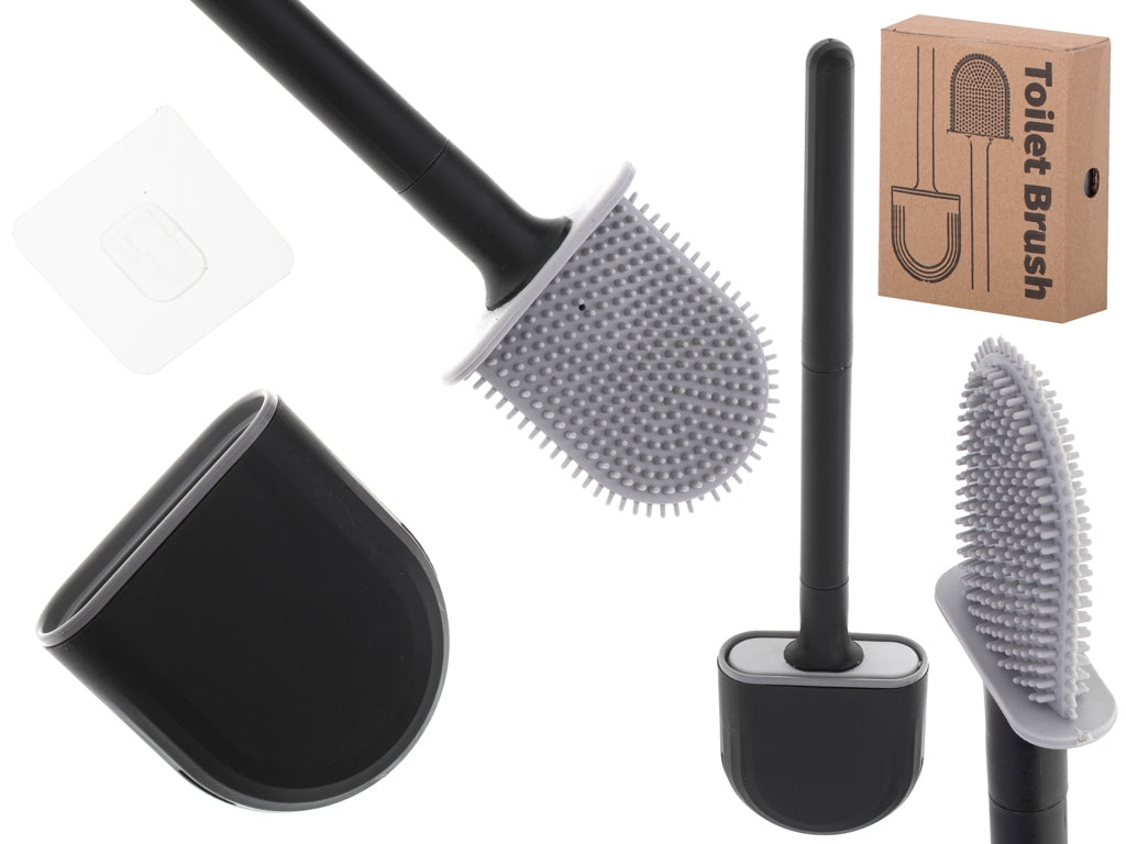 Silicone toilet brush with bowl black