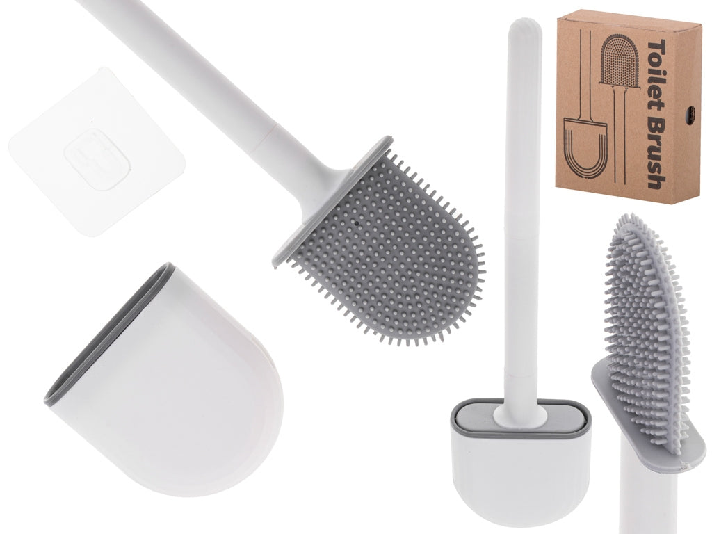 Silicone toilet brush with bowl white