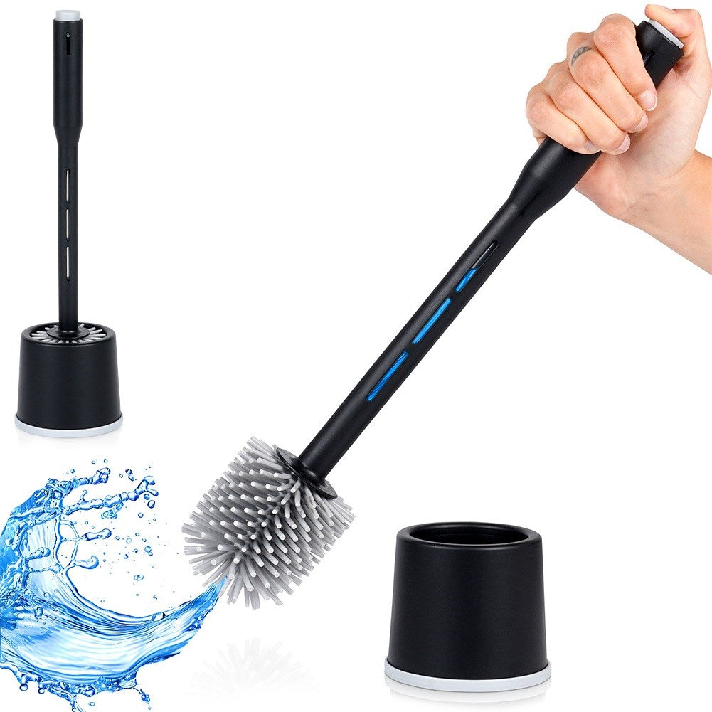 Silicone toilet brush with stand and liquid dispenser black 40 cm