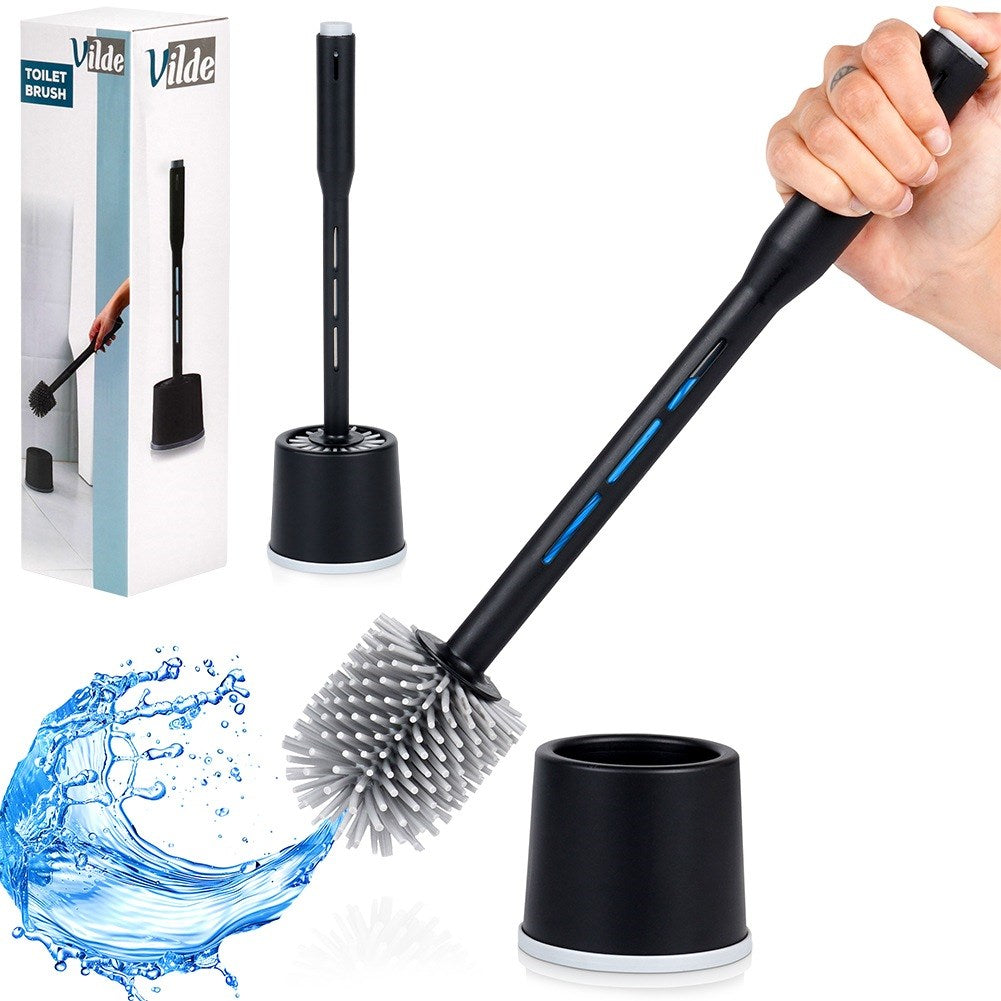 Silicone toilet brush with stand and liquid dispenser black 40 cm