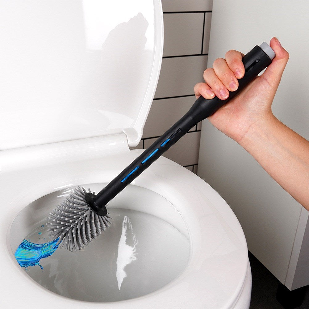 Silicone toilet brush with stand and liquid dispenser black 40 cm