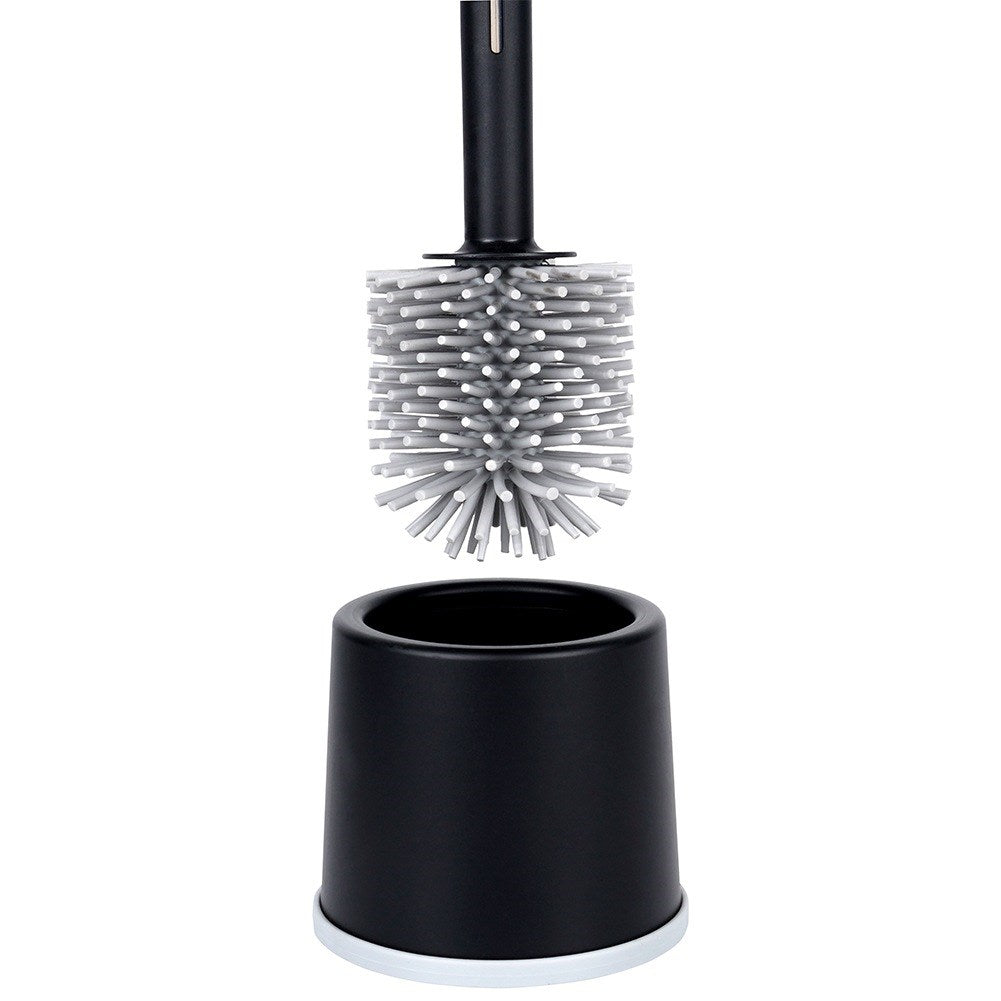 Silicone toilet brush with stand and liquid dispenser black 40 cm
