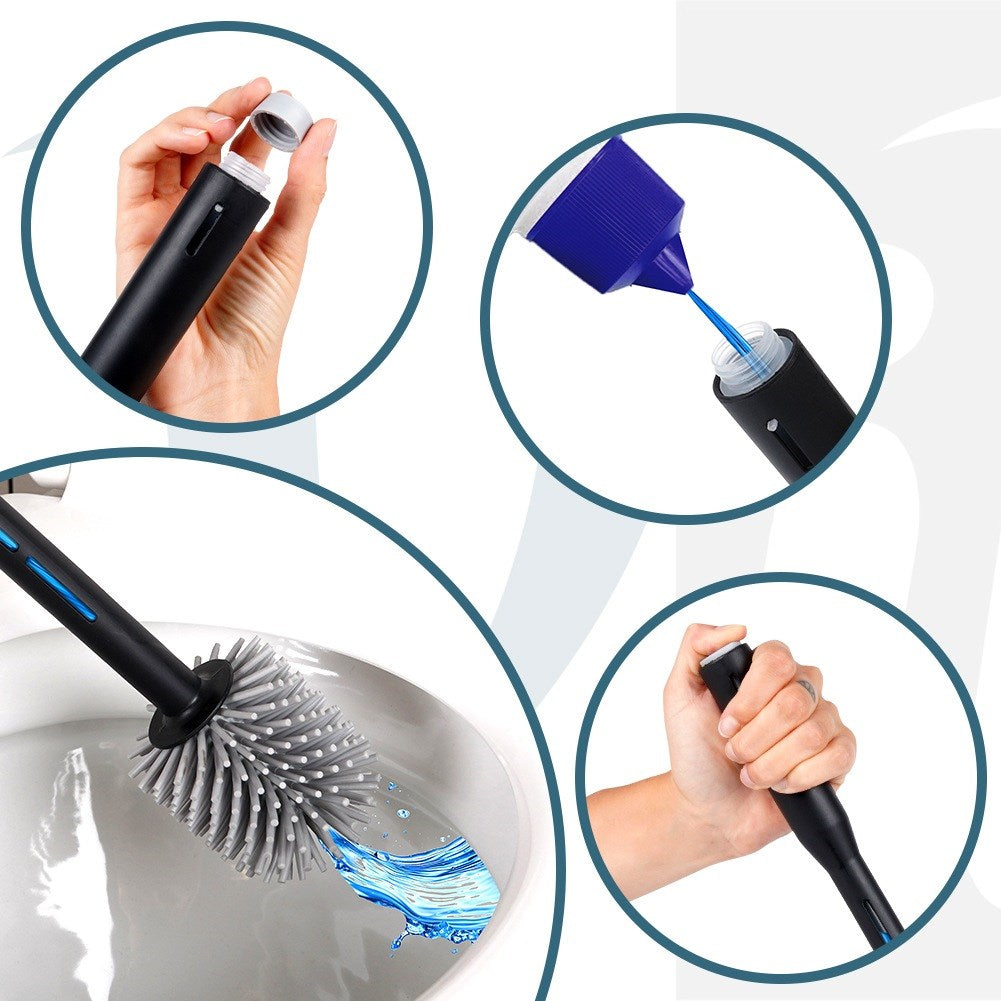 Silicone toilet brush with stand and liquid dispenser black 40 cm