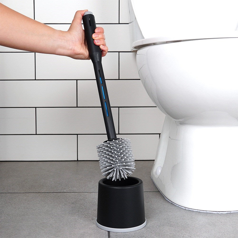 Silicone toilet brush with stand and liquid dispenser black 40 cm