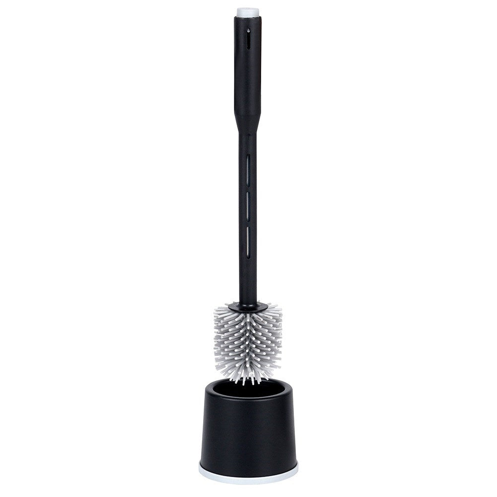 Silicone toilet brush with stand and liquid dispenser black 40 cm