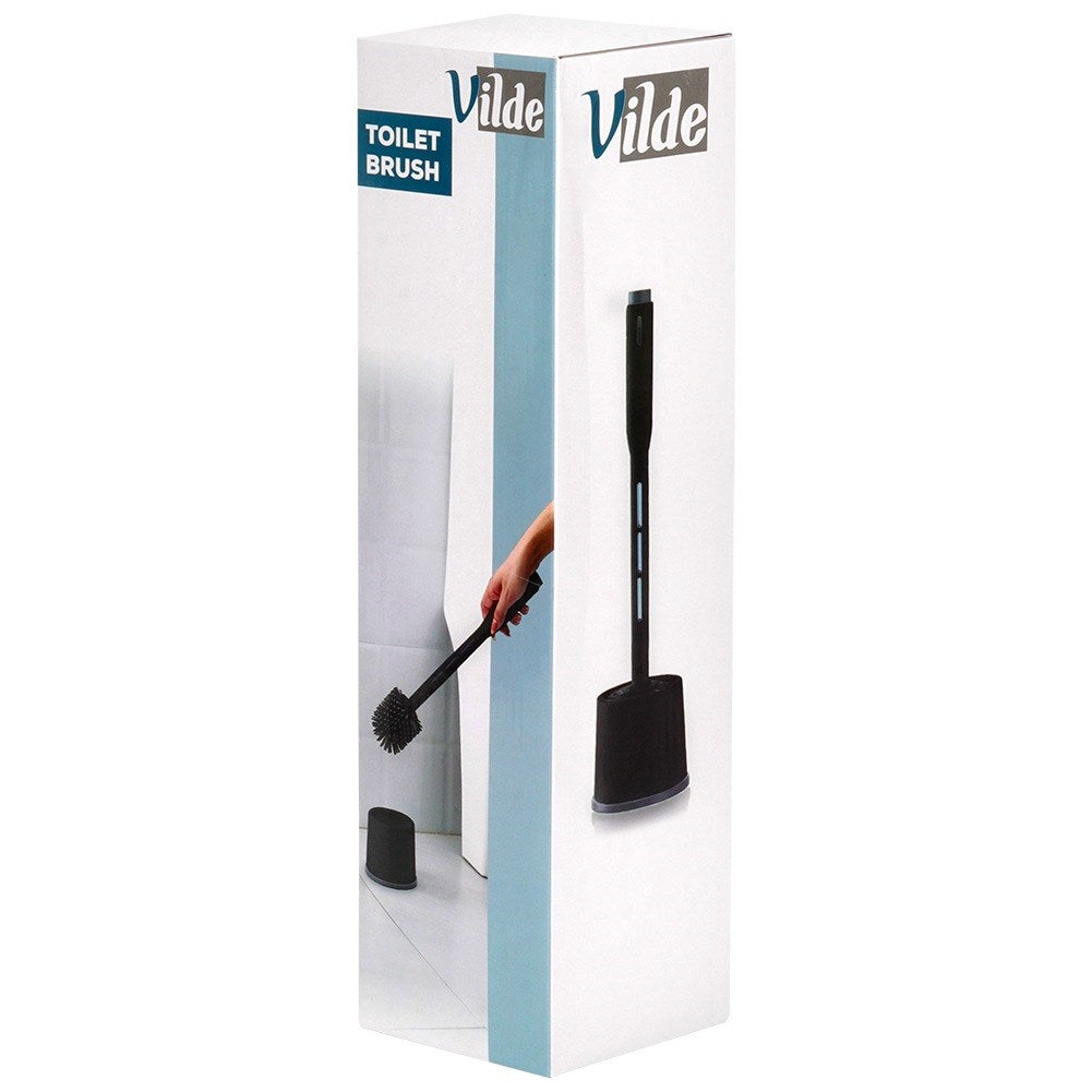 Silicone toilet brush with stand and liquid dispenser black 40 cm