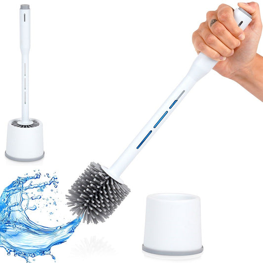 Silicone toilet brush with stand and liquid dispenser white 40 cm