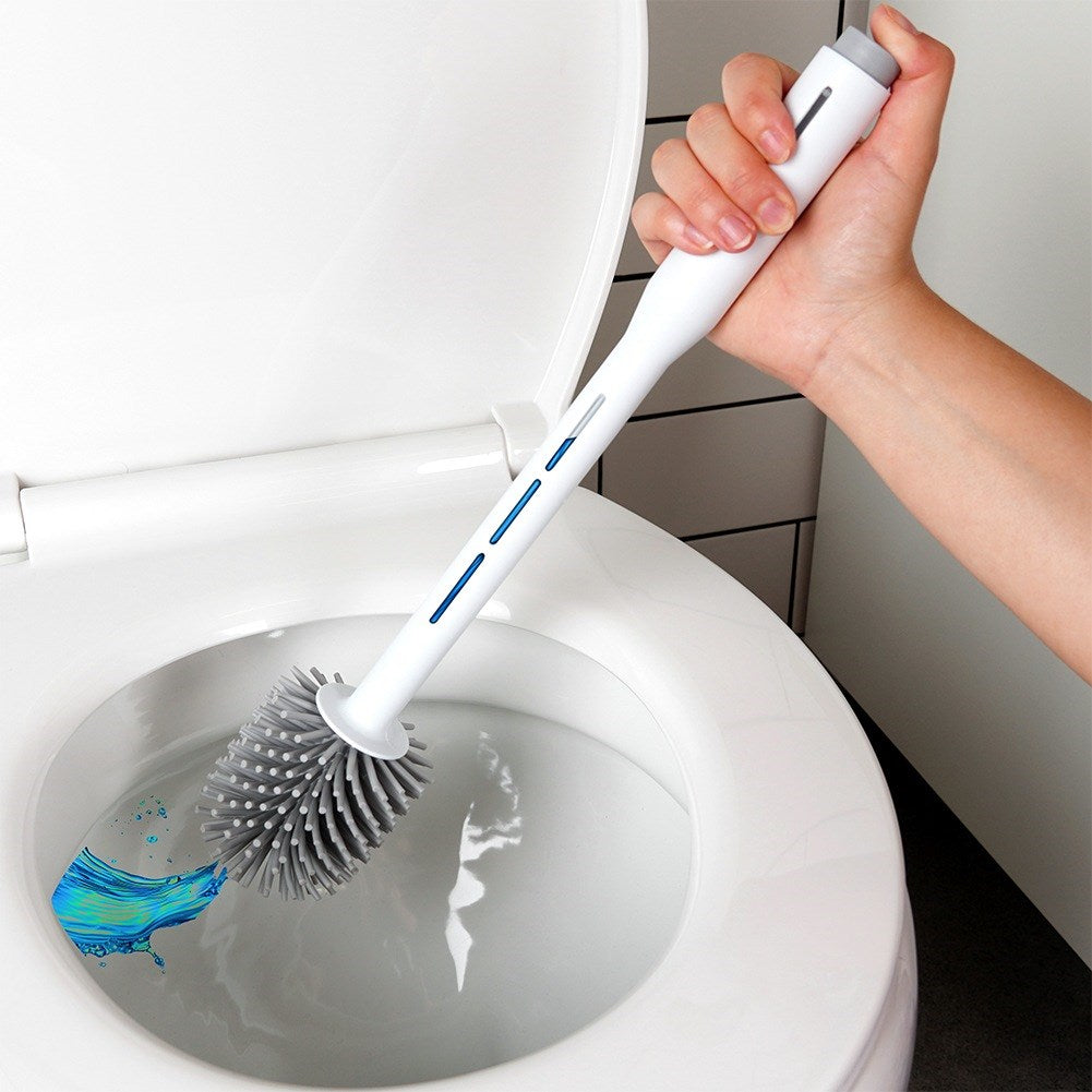 Silicone toilet brush with stand and liquid dispenser white 40 cm