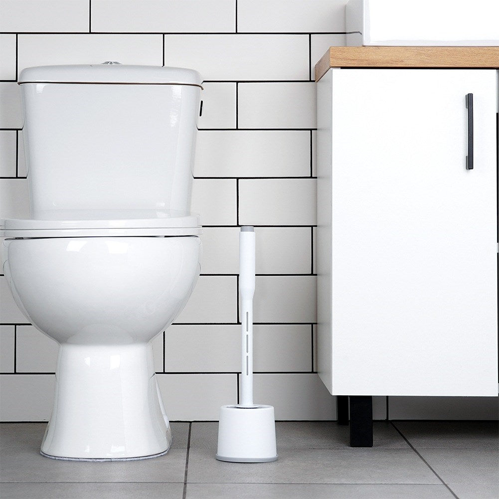 Silicone toilet brush with stand and liquid dispenser white 40 cm