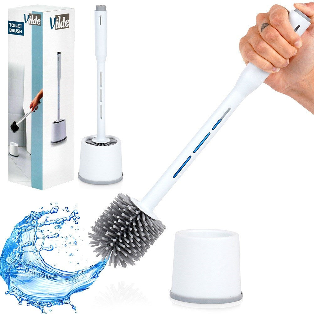 Silicone toilet brush with stand and liquid dispenser white 40 cm