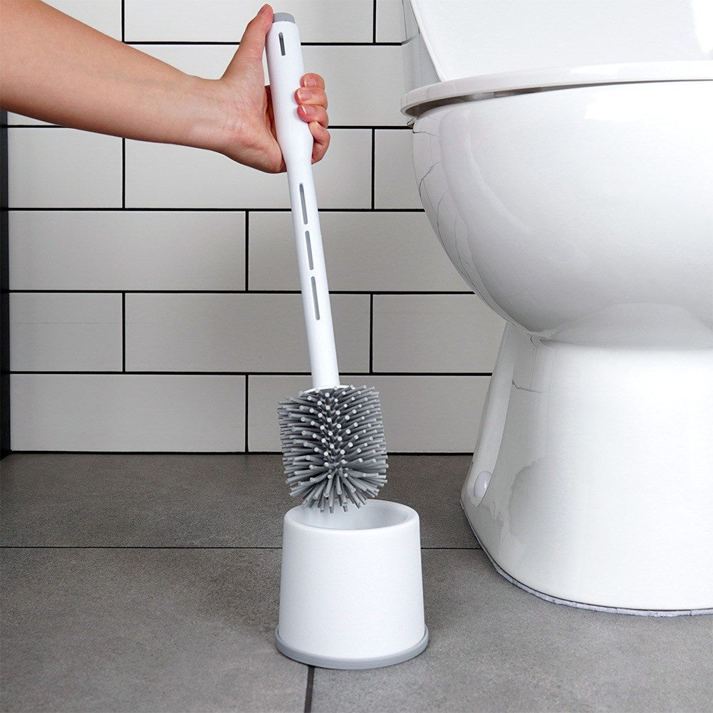 Silicone toilet brush with stand and liquid dispenser white 40 cm