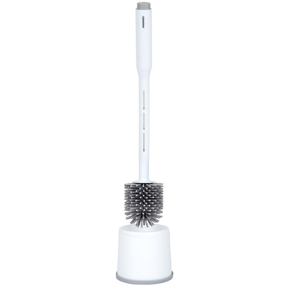 Silicone toilet brush with stand and liquid dispenser white 40 cm