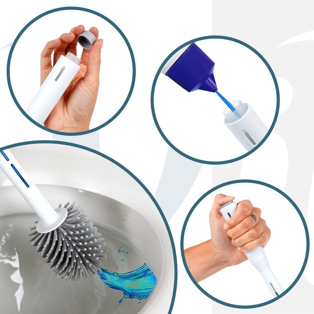 Silicone toilet brush with stand and liquid dispenser white 40 cm
