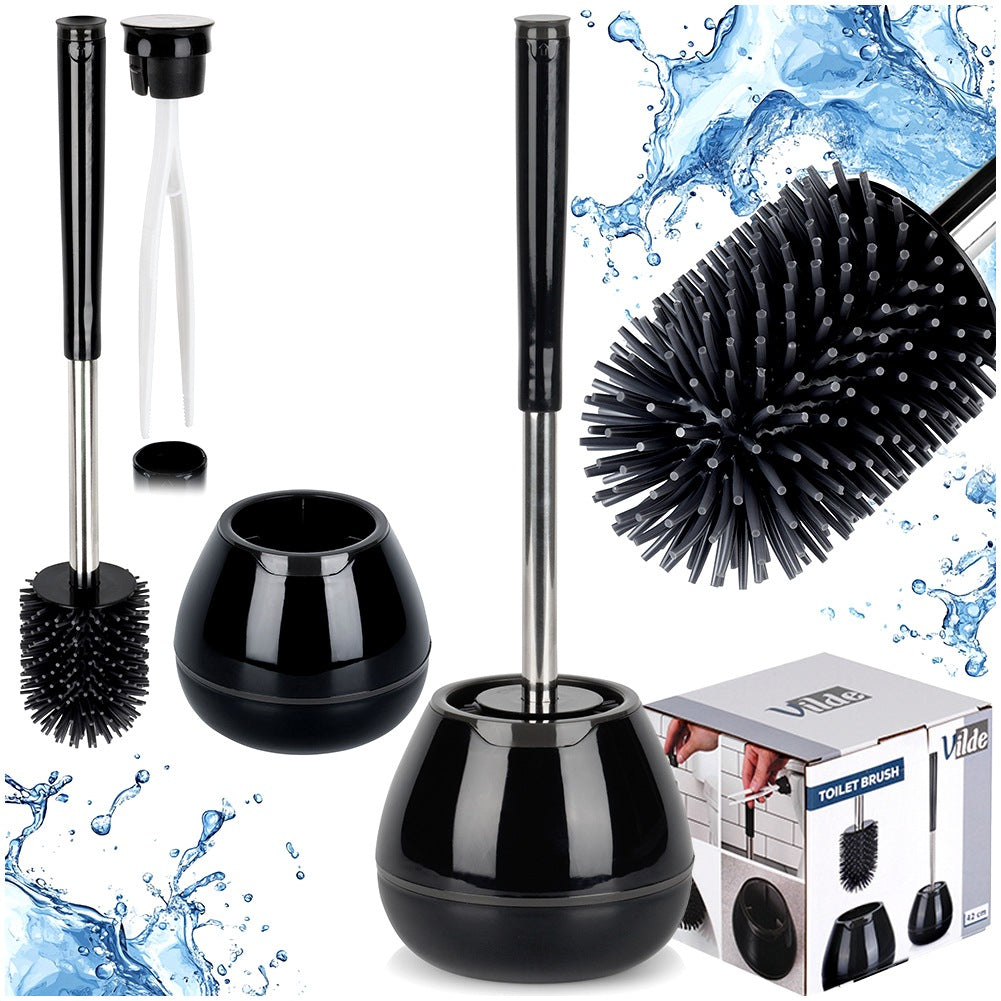 Silicone toilet brush with stand and tongs black 42 cm