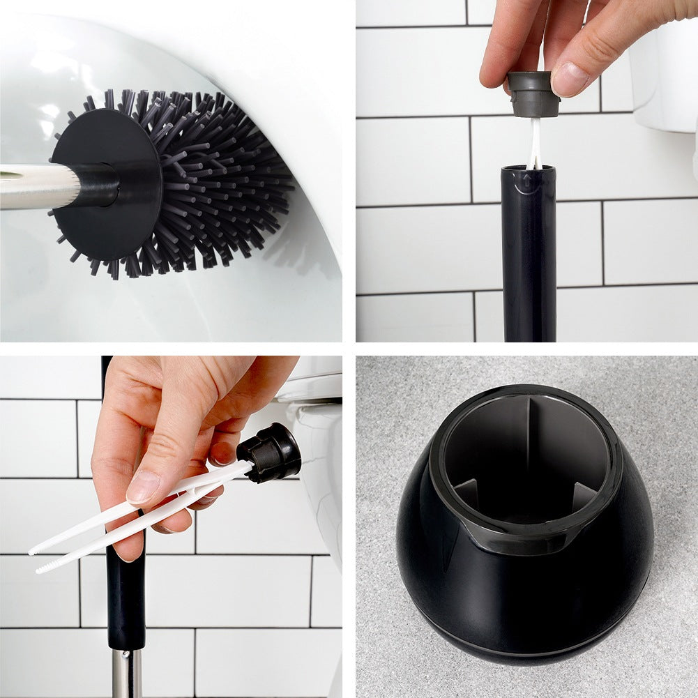 Silicone toilet brush with stand and tongs black 42 cm