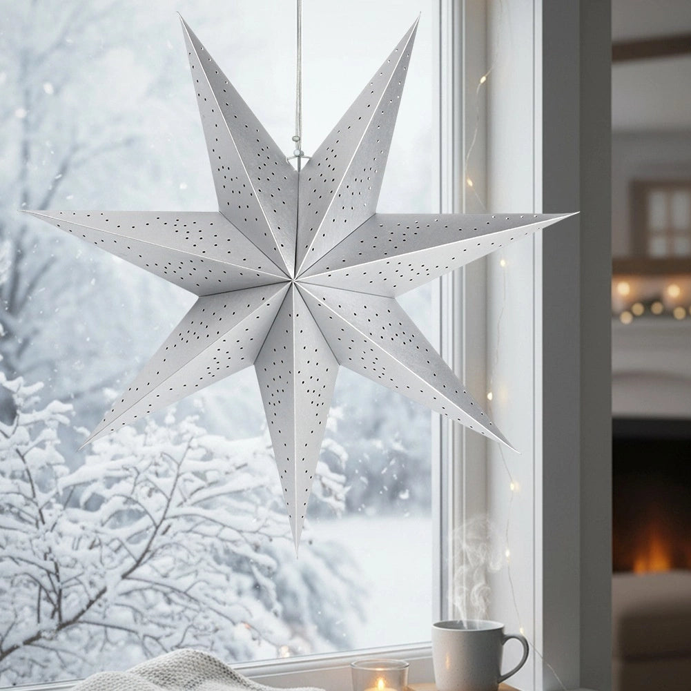 Silver Paper Star Decoration, 60 cm, Lace Pattern