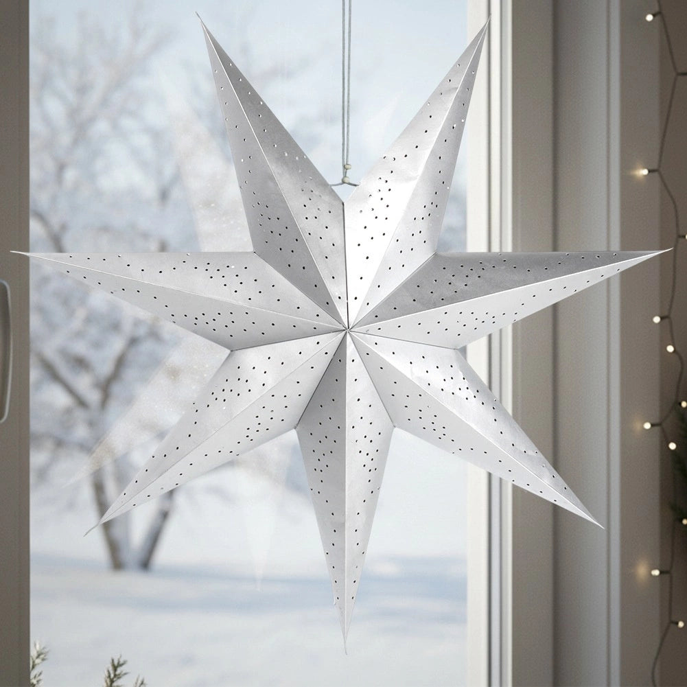 Silver Paper Star Decoration, 75 cm, Openwork Design