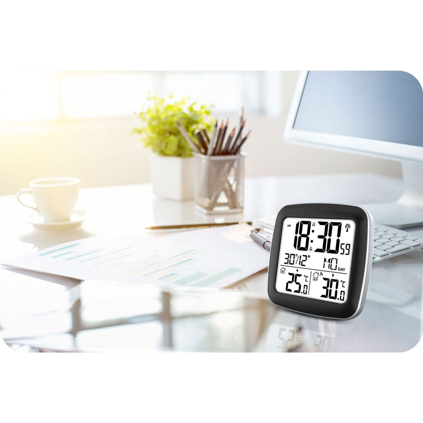 Silver colored weather station with display BD-903