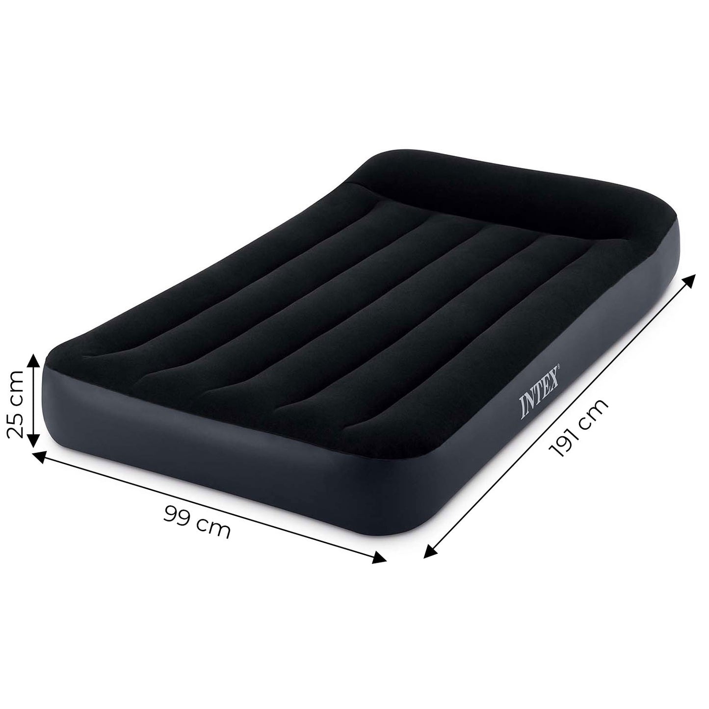 Single Air Mattress 191x99x25 cm, PVC, Velour Surface