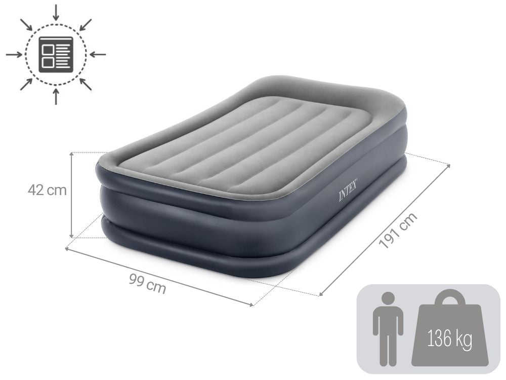 Single Air Mattress with Built-In Pump, 191x99x42 cm