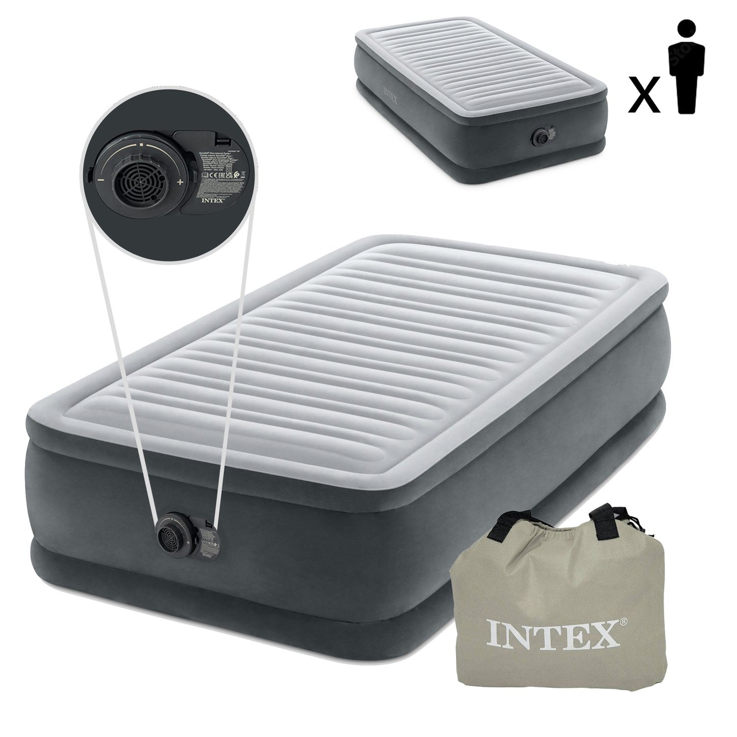 Single Air Mattress with Pump, 191x99 cm