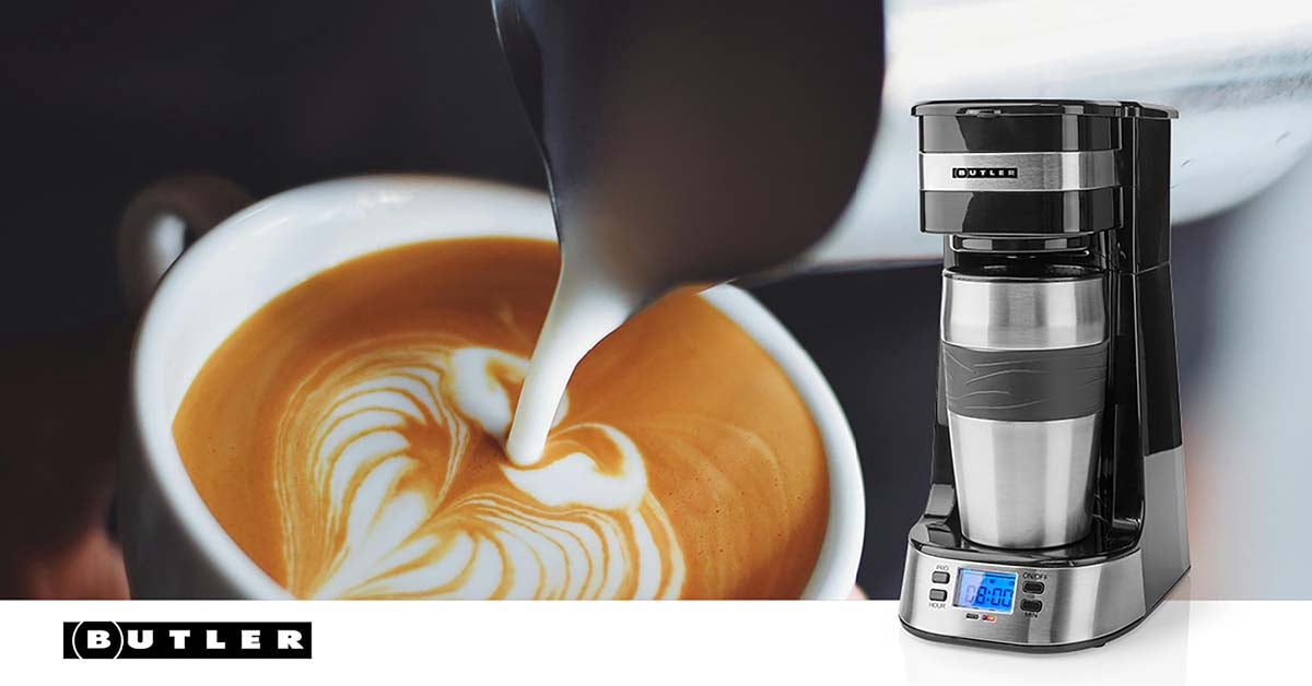 Single-Serve Coffee Maker, 0.4L, Timer, Travel Mug, Black