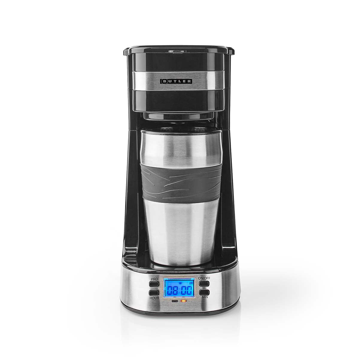Single-Serve Coffee Maker, 0.4L, Timer, Travel Mug, Black