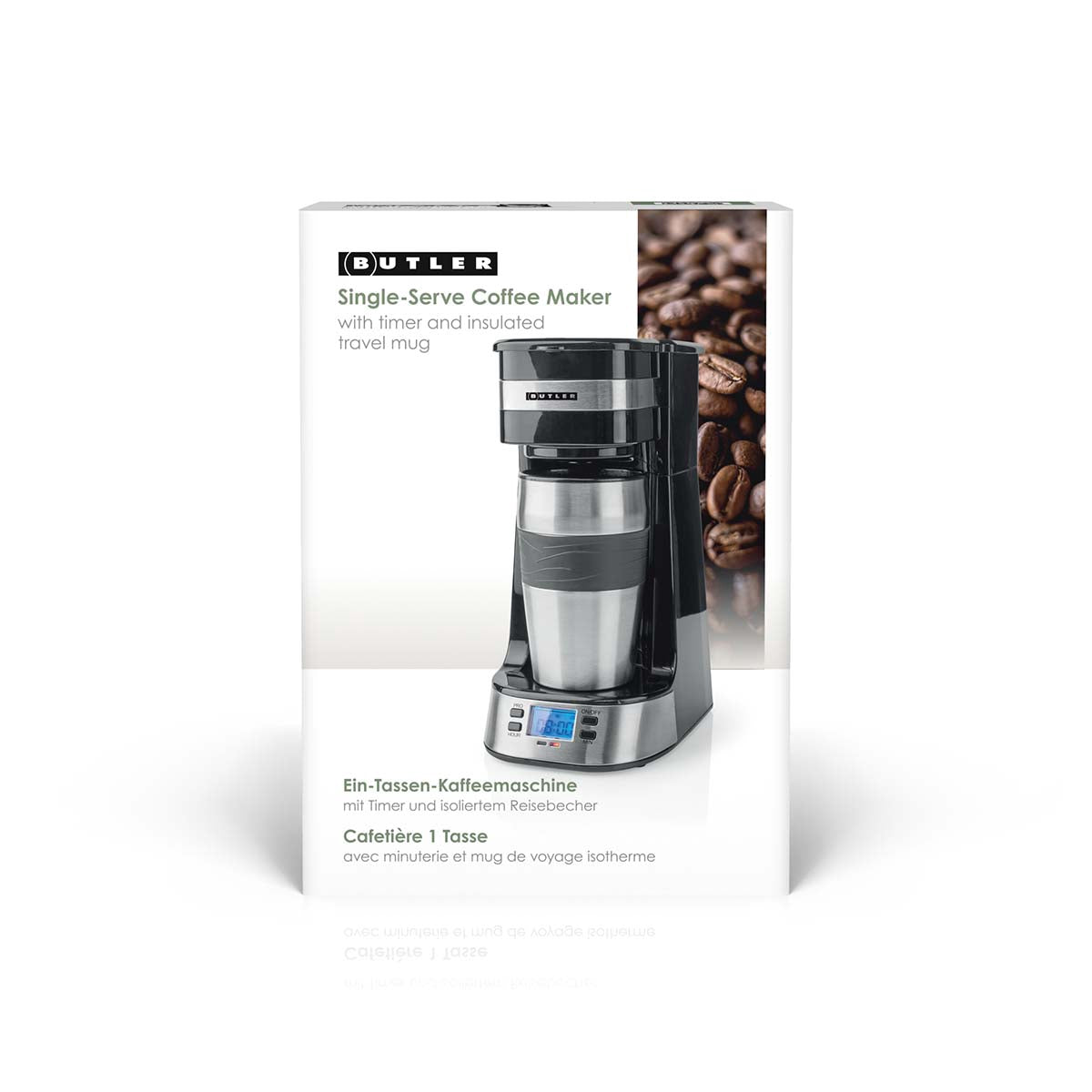 Single-Serve Coffee Maker, 0.4L, Timer, Travel Mug, Black