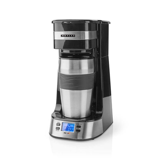 Single-Serve Coffee Maker, 0.4L, Timer, Travel Mug, Black