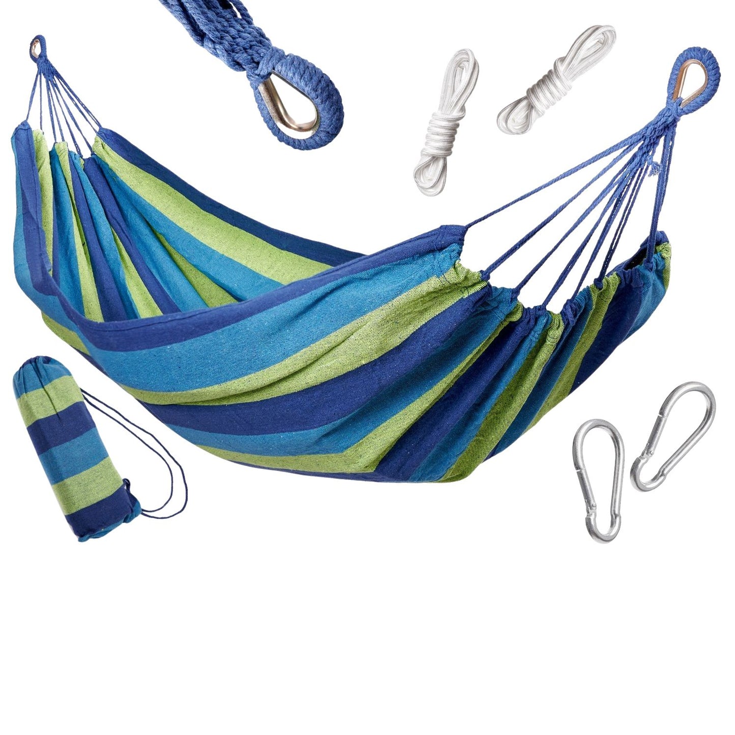 Single person hammock 200x100 reinforced blue + fitting kit