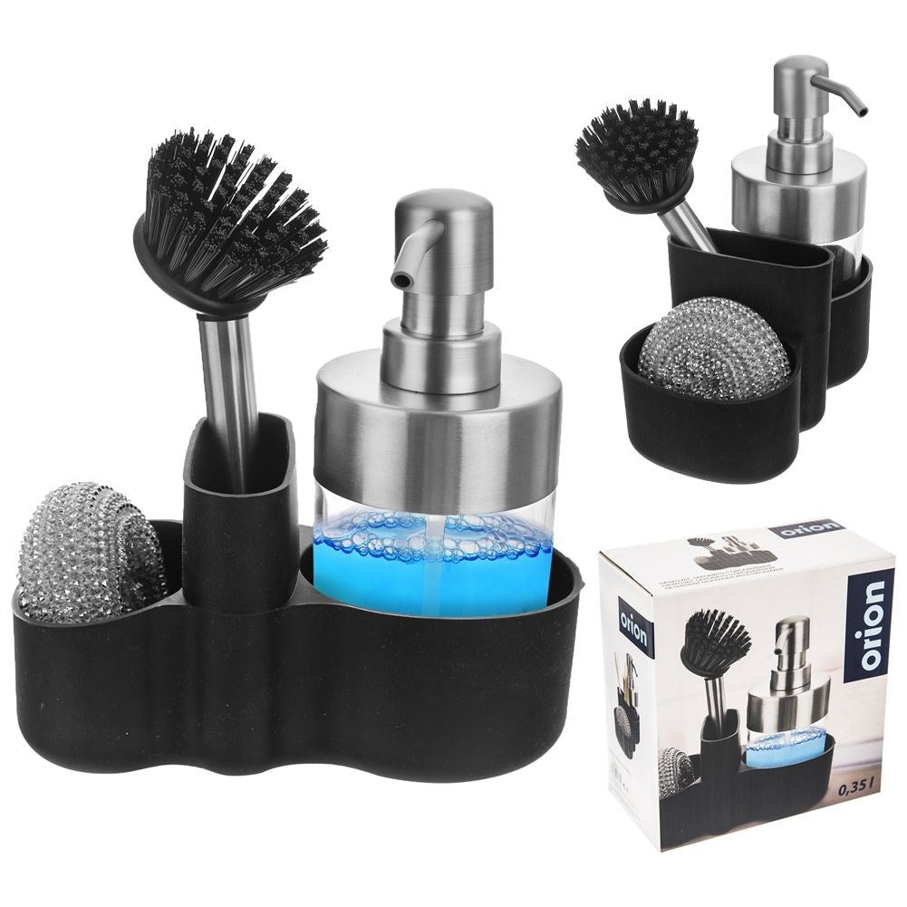Sink organizer with detergent pump and storage