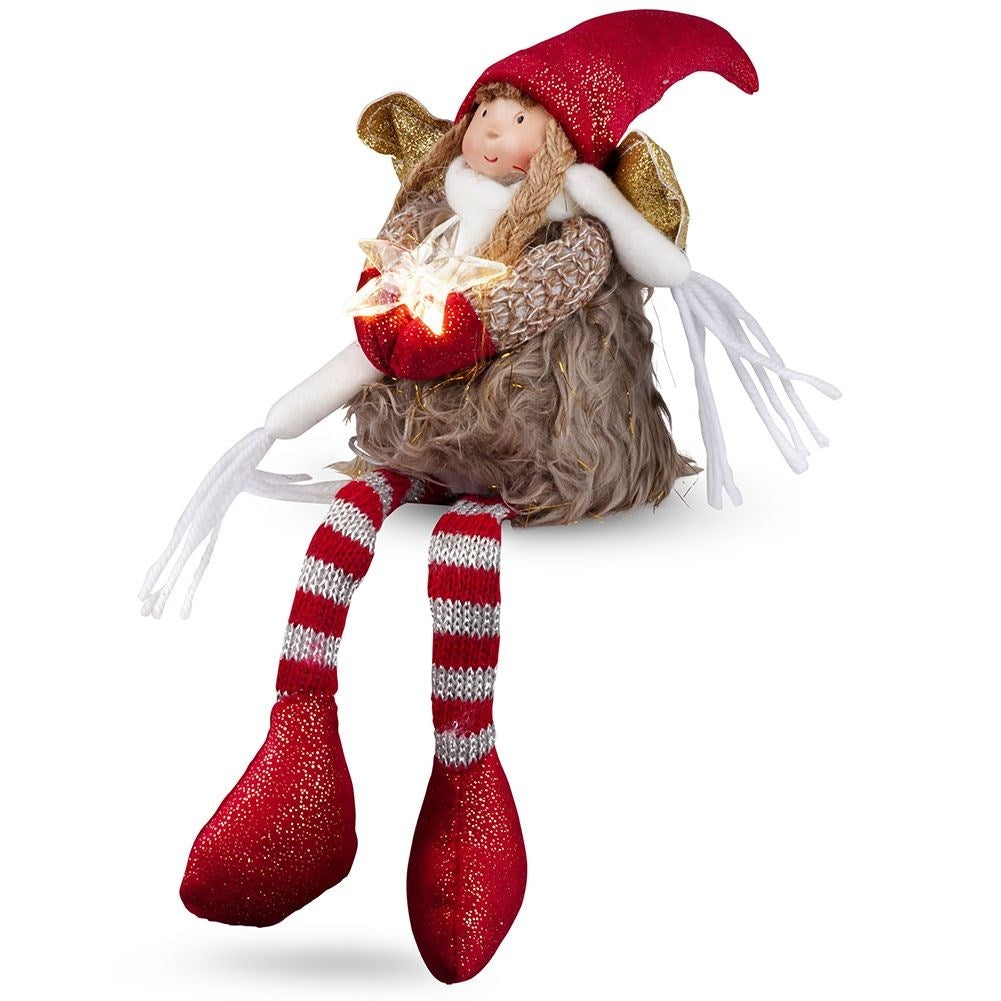 Sitting angel with star and LED lighting - Christmas decoration