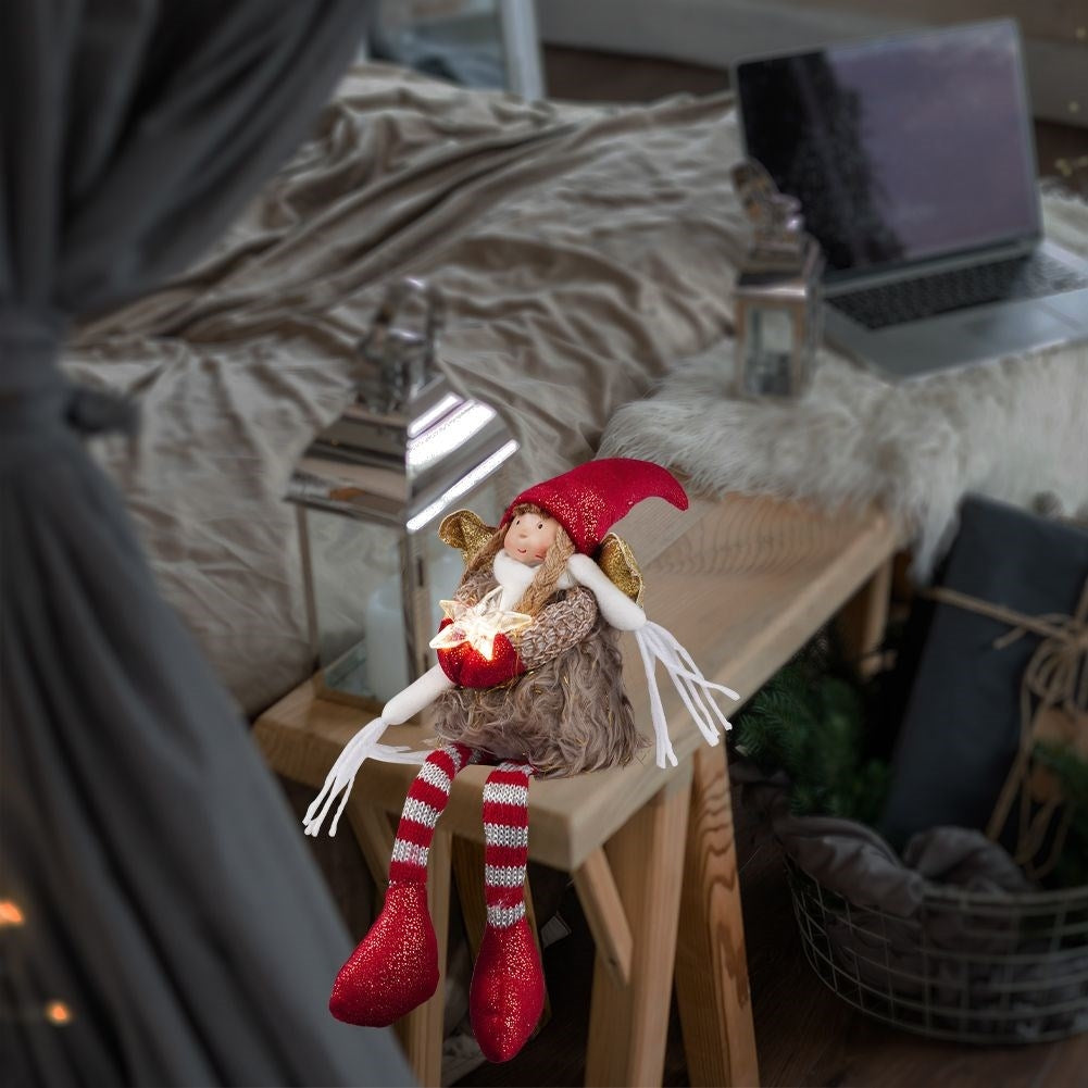 Sitting angel with star and LED lighting - Christmas decoration