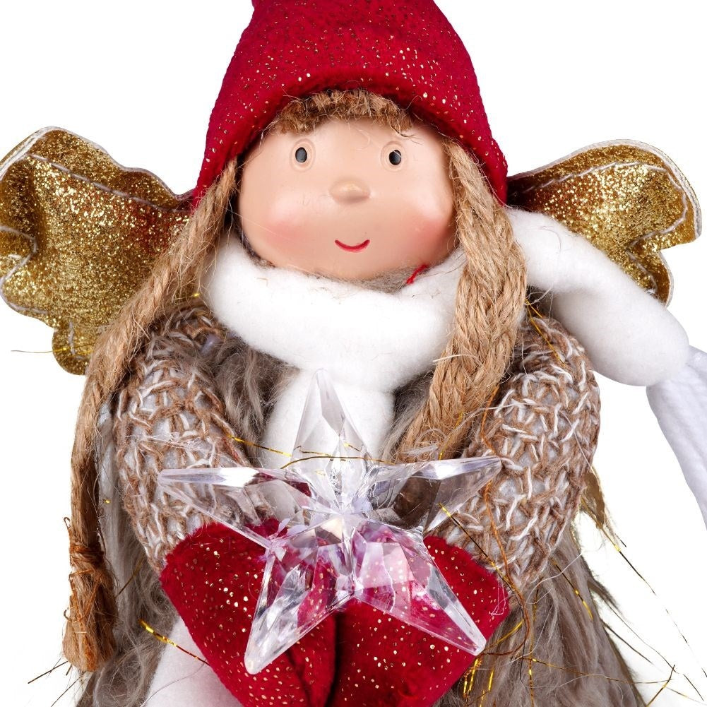 Sitting angel with star and LED lighting - Christmas decoration