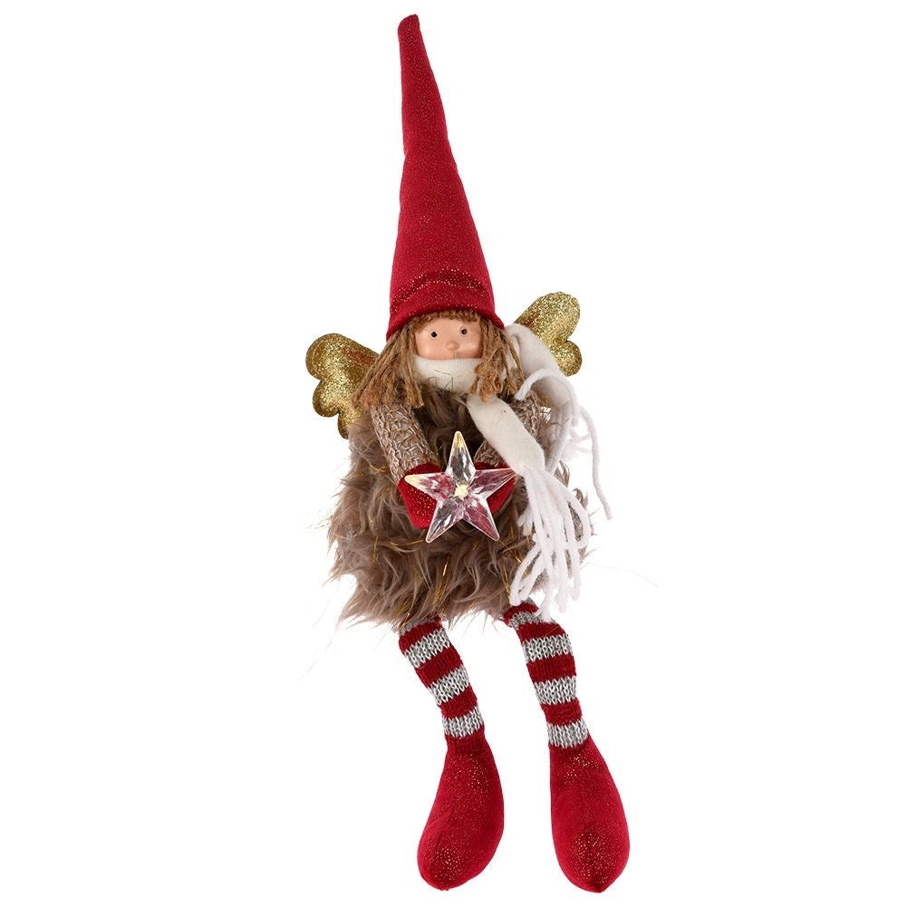 Sitting angel with star and LED lighting - Christmas decoration