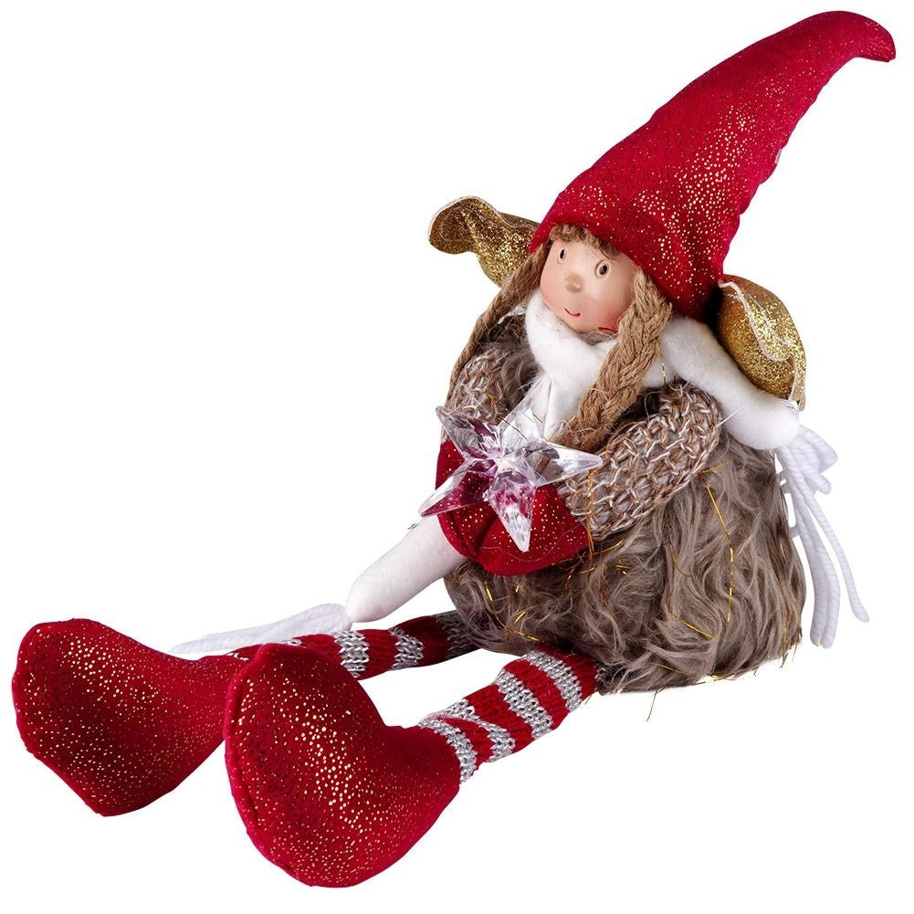 Sitting angel with star and LED lighting - Christmas decoration