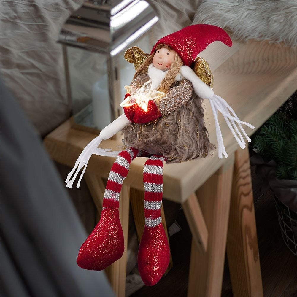 Sitting angel with star and LED lighting - Christmas decoration