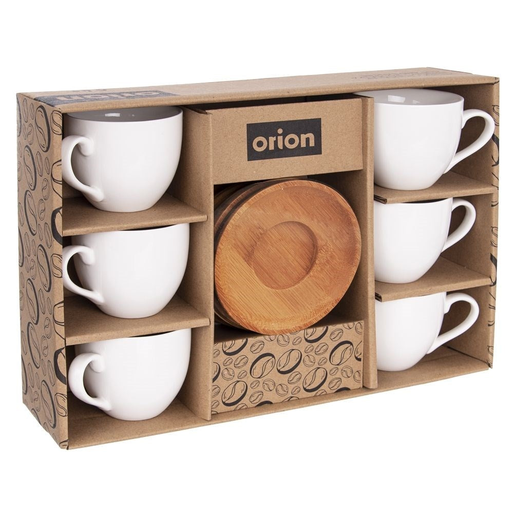 Six Porcelain Cups with Bamboo Saucers in Gift Box