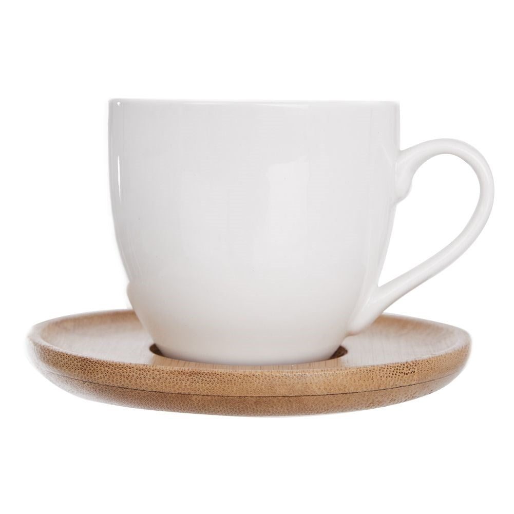 Six Porcelain Cups with Bamboo Saucers in Gift Box