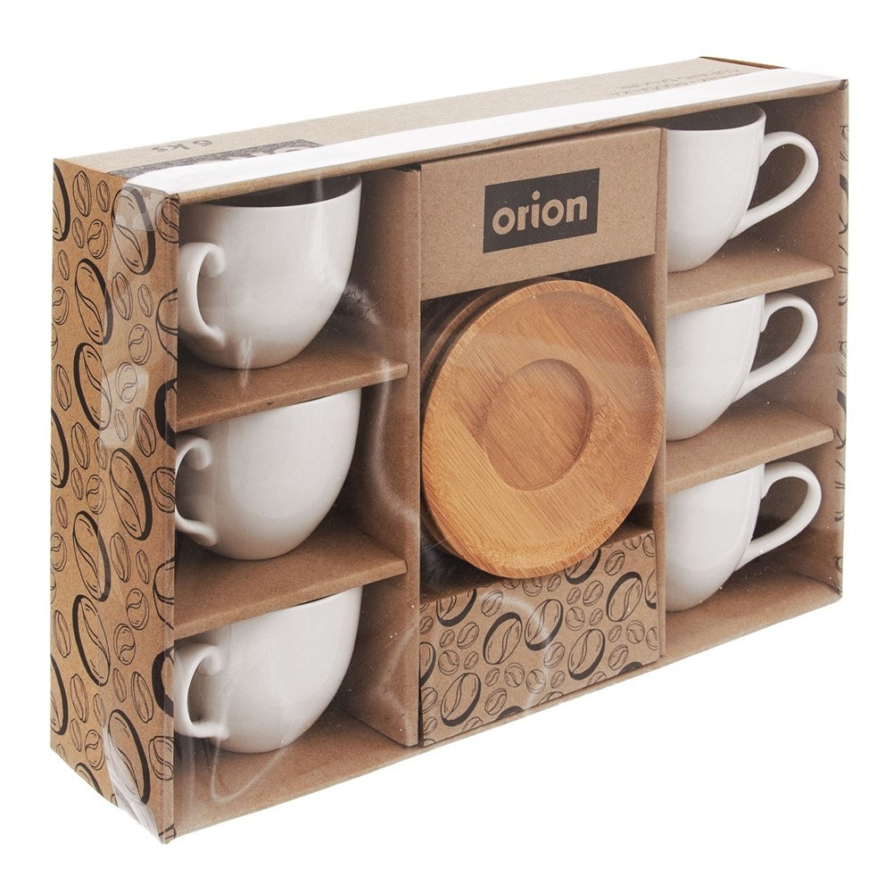 Six Porcelain Cups with Bamboo Saucers in Gift Box
