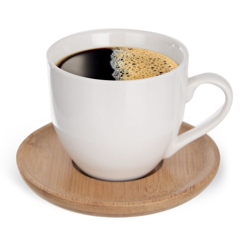 Six Porcelain Cups with Bamboo Saucers in Gift Box