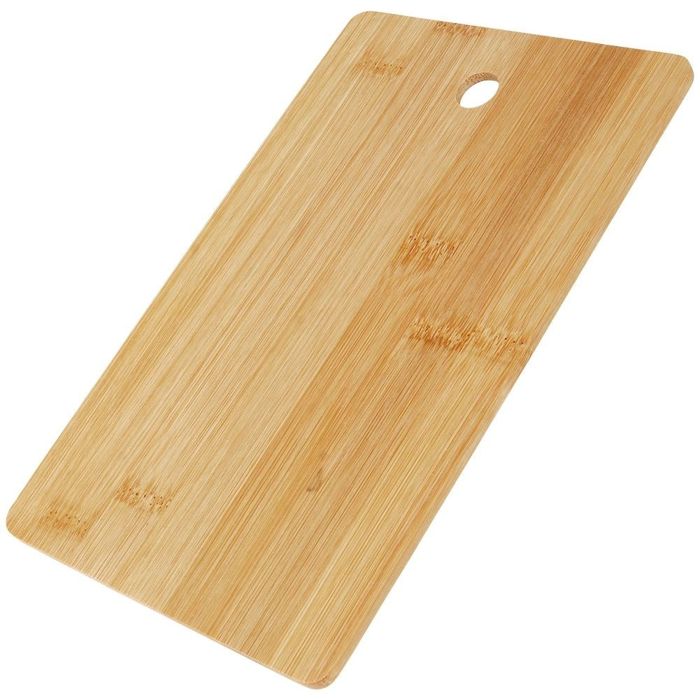 Six bamboo cutting boards on stand for cutting & serving